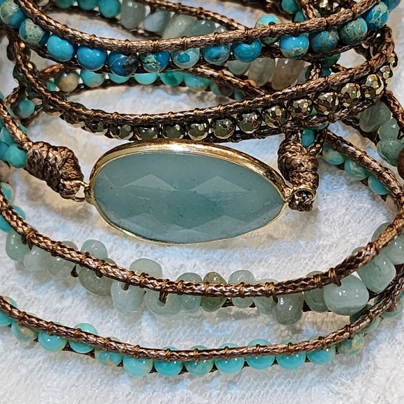 Boho Style Handmade Beaded Wrap Bracelet, Natural Stone Glass - Picture 3 of 4